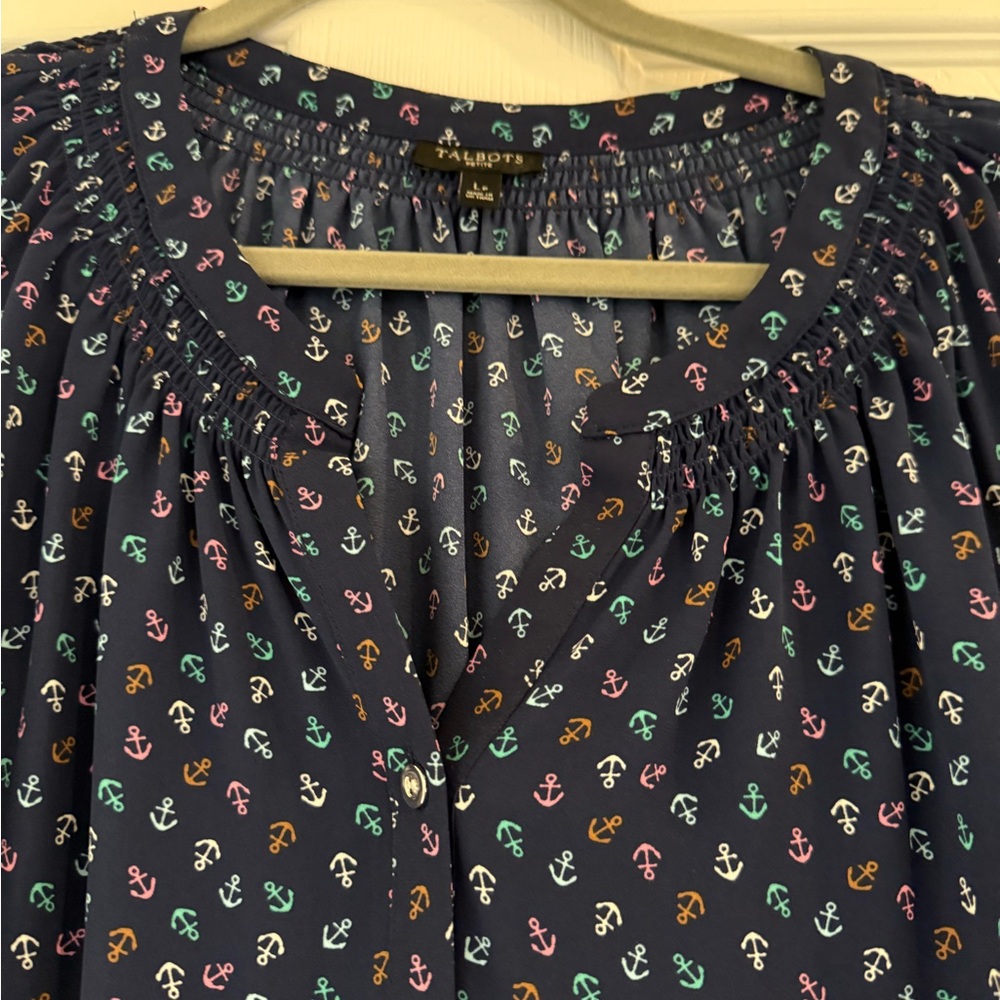 Talbots Navy Blue Patterned Top - image 2